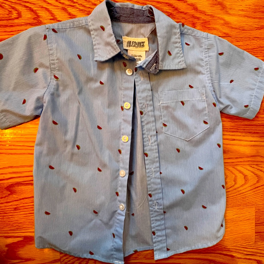 Alex & Jack 3T watermelon & stripes print short sleeve button down
